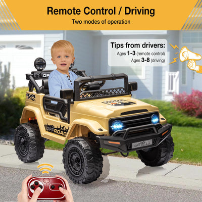 Garvee Ride - P Series: 12V Power Wheel Electric Car for Kids, Ride on Toys with Led Lights Bluetooth, 3 Speeds, Spring Suspension - Yellow