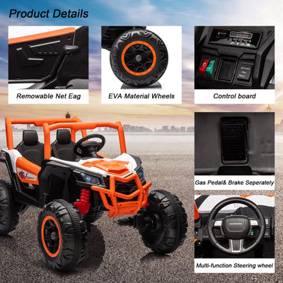 Garvee Ride - P Series: 2 Seater Ride on Car,12V Battery Powered Off-Road UTV Toy,Electric Car with Remote Control,Metal Frame,EVA Wheels,LED,Spring Suspension for 3-8 Boys&Girls - Orange