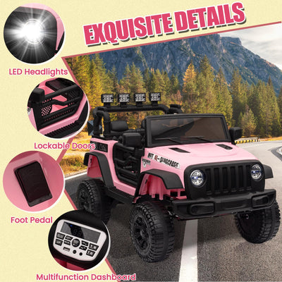 Garvee Ride - P Series: 12V Kids Electric Vehicles with Remote Control, 2 Speeds, Spring Suspension, LED Headlight, Bluetooth, Music, Battery Powered Car for Kids - Pink