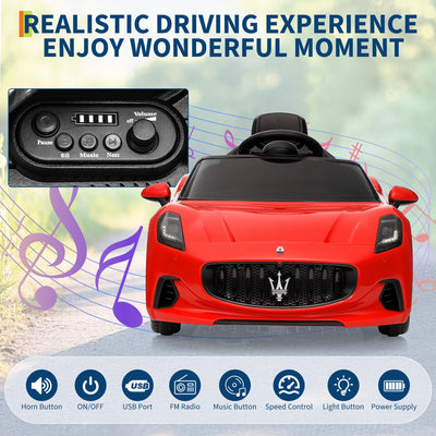 Garvee Ride - P Series: 12V Battery Powered Motorized Car for Kids with Remote Control, Spring Suspension, Double Doors, Bright Lights, 4 Wheel Electric Vehicle, Red
