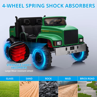 Garvee Ride - P Series: 24V Ride On Truck with Remote Control Electric UTV Vehicles with Dump Bed, 4WD Power 4x200W Motors,4xSpring Suspension, 3 Speeds, 2 Seater Kids Ride On Toys Best Gifts for Kids - Green