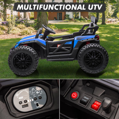 Garvee Ride - P Series: 24V Electric UTV,Ride On Toys for Big Kids,2x130W Powerful Electric Car with Remote Control， 4 Shock Absorbers，LED Lights,Music for Boys and Girls,Blue