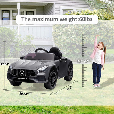 Garvee Ride Car for Kids, 12V Power Battery Electric Vehicles for 3-7 Toddlers, Licensed Mercedes-Benz with Remote Control, MP3 Player - Grey