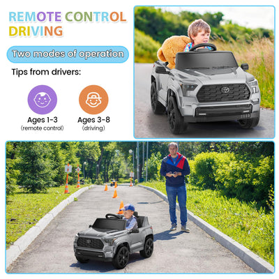 Garvee Ride on Truck Car, 12V Licensed Toyota Electric Cars for Kids, Ride on Toys with Remote Control, Spring Suspension, LED Lights, Bluetooth, 3 Speeds - Grey