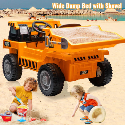 Garvee Ride - P Series: 12V Kids Ride on Dump Truck + Remote Control + Electric Dump Bed + USB MP3 Player + Safety Features + All-Terrain Tires + Indoor & Outdoor Fun