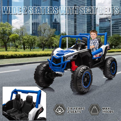 Garvee Ride - P Series: 24V 2-Seater Ride-On UTV, 4WD, Metal Frame, EVA Wheels, Remote Control, LED Lights, Spring Suspension, Outdoor Adventure Toy for Kids 3+ Blue