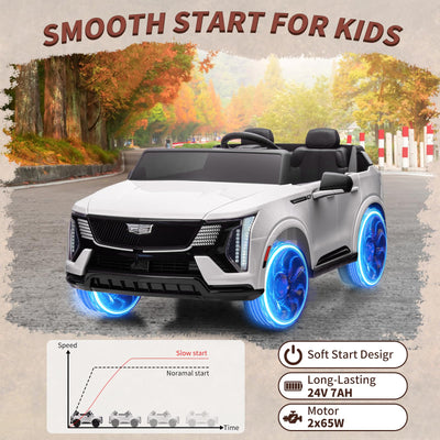 Garvee Ride - P Series: 24V Ride On Car, Licensed Battery Powered Electric Vehicle w/Remote Control, 2 Seater, 4-Wheel Shock Absorbers, Smooth Start, Music, LED Lights for Boys Girls