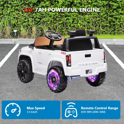 Garvee Ride - P Series: 12V Toyota Tacoma Kids Car, Spring Suspension, with LED Light - White