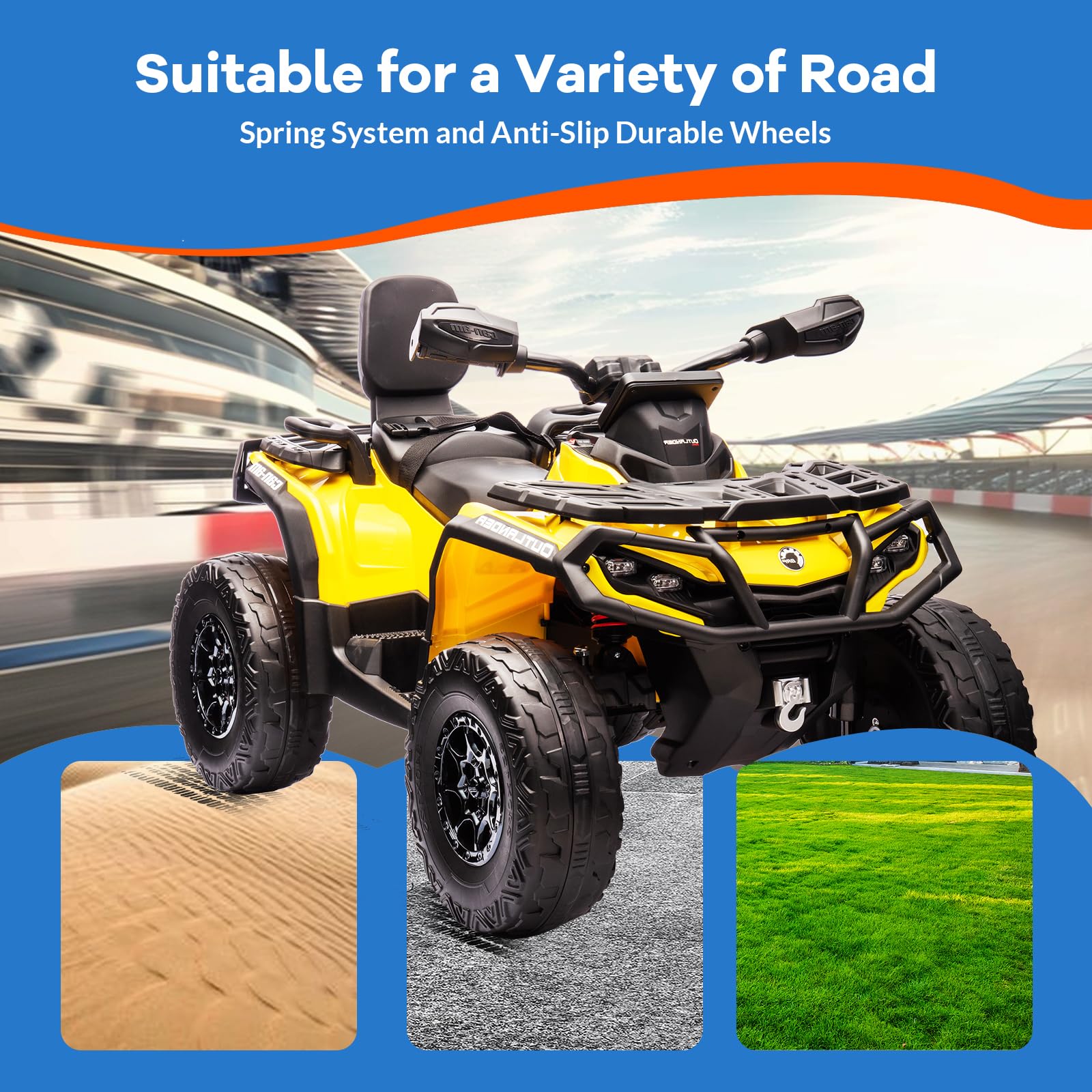 Garvee Ride - P Series: 12V Kids Ride On Electric ATV, 2 Leather Seater ATV Car for Kids, 27V Kids Ride On Toys with LED Headlights, Bluetooth & Music, Adjusted Speeds 2-4 MPH, Ride On Toys for Kids 3-8,Yellow