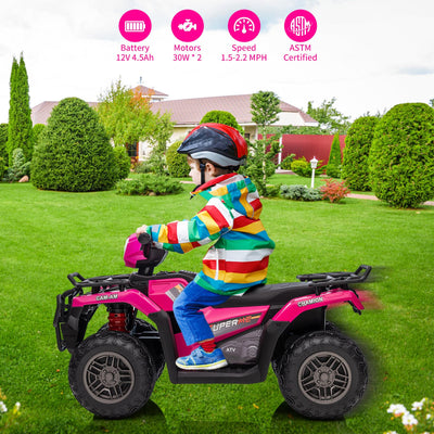 Garvee Ride - P Series: 12V Ride on ATV for Kids, Electric Vehicle for Toddlers,High/Low 2.2mph Safety Speed for Child, Forward/Backward,LED Light, Music,USB for Boys Girls Gift- Pink