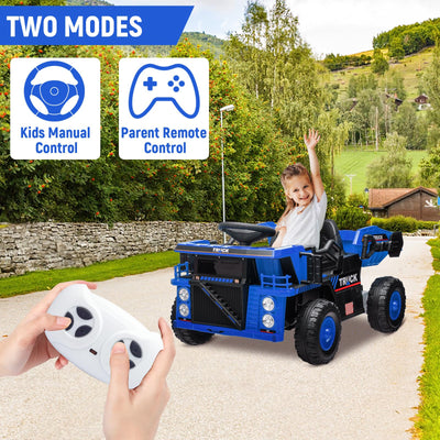 Garvee Ride - P Series: 12V Ride On Construction Vehicle for Kids With Remote Control, Electric Dump Bed,Shovel,Music Player, and Four Wheel Shock Absorption for Kids 3+(Blue)