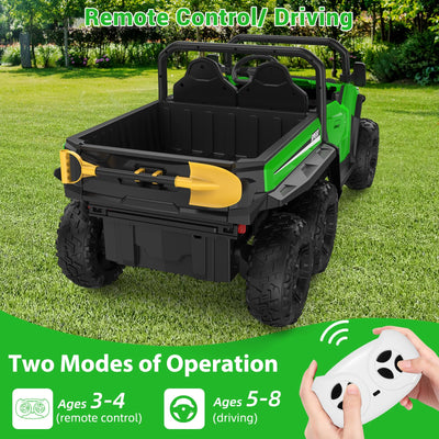 Garvee Ride - P Series: 24V 4WD Electric Ride On Dump Truck with Remote Control, 2-Seater, Music Player, LED Lights, Key Start Safety System, Durable Plastic, Off-Road Kids Toy for Ages 3+ - Green