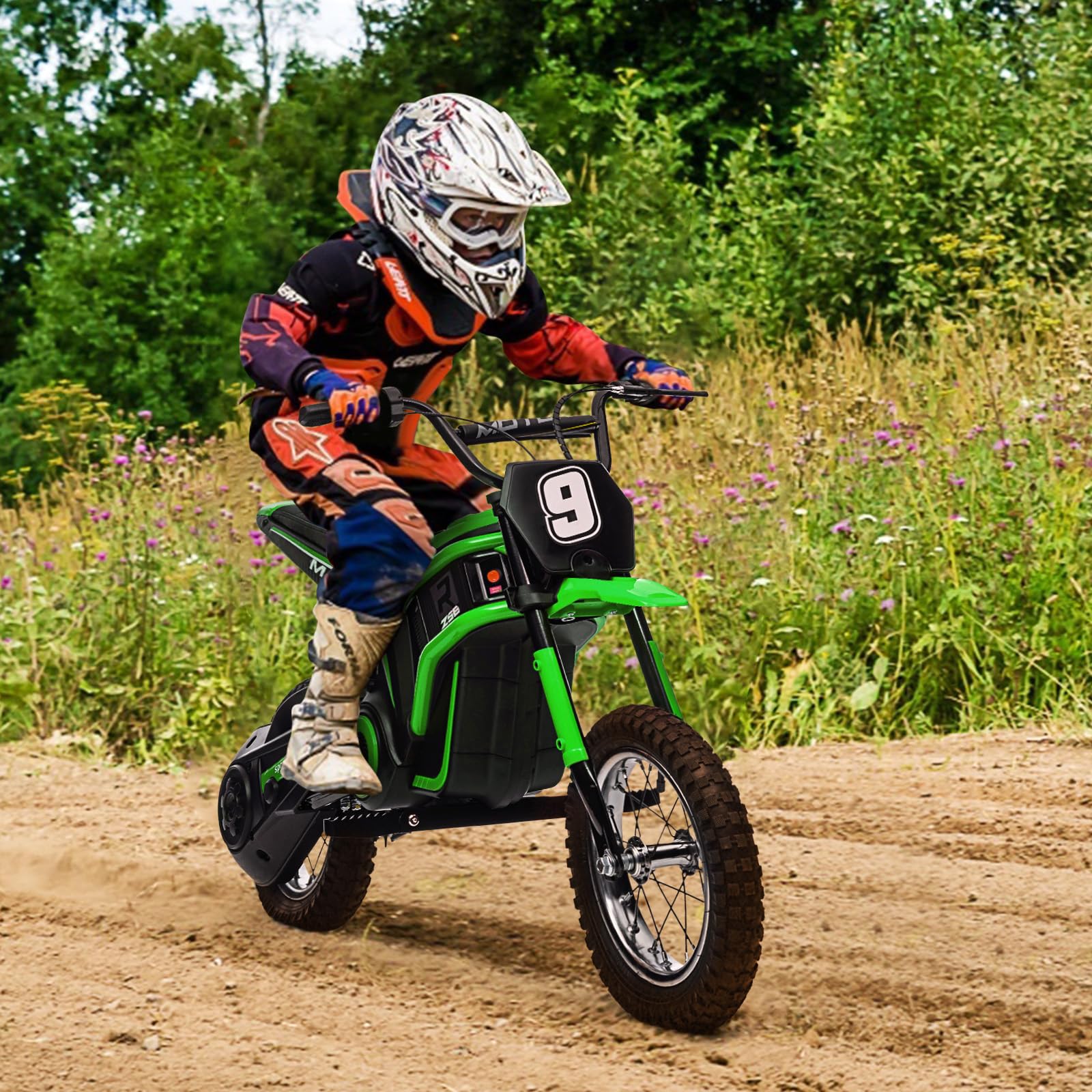 Garvee Ride - T Series: 24V-10A 350W Ride On Electric Dirt Bike For Kids Ages 13+, 14.29MPH, 3-Speed - Green-9