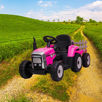 Garvee Ride - P Series: 12V Electric Tractor & Trailer for Kids, 3-6 Yrs - With RC - Rose / 35W