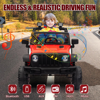 Garvee Ride - P Series: 12V Kids Electric Vehicles with Remote Control, 2 Speeds, Spring Suspension, LED Headlight, Bluetooth, Music, Battery Powered Car for Kids - Red
