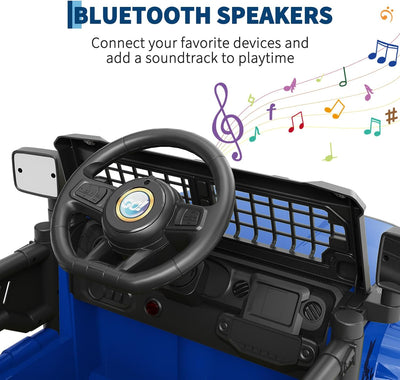 Garvee Ride P Series 12V Kids Electric Vehicles with Remote Control Spring Suspension, LED Lights, Bluetooth, 2 Speeds - Blue