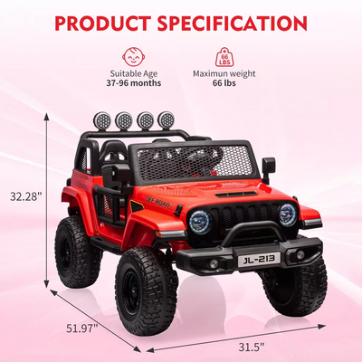 Garvee Ride - P Series: 24V 7AH Kids Ride on Truck Car 2 Seater Electric Vehicles for Toddles 2WD/4WD Switchable Battery Powered Cars with Remote Control, 4-Wheeler Suspension, LED Lights, MP3, Back Storage - Red