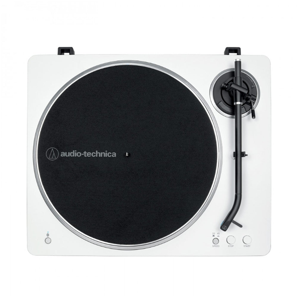 Audio Technica AT-LP70XBT Fully Automatic Bluetooth Wireless Turntable White with Kanto ORA 100W Powered Reference Speakers Pink HiFi Package
