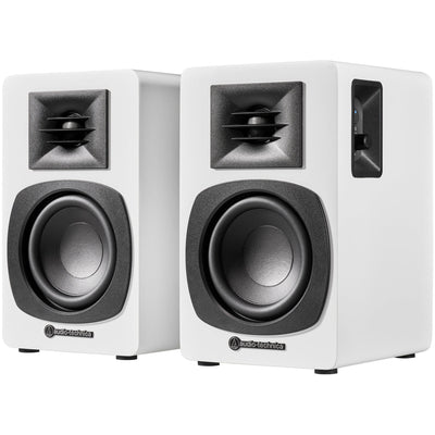 Audio Technica AT-LP70XBT Fully Automatic Bluetooth Wireless Turntable with AT-SP3X Powered Bookshelf Speakers HiFi Package White