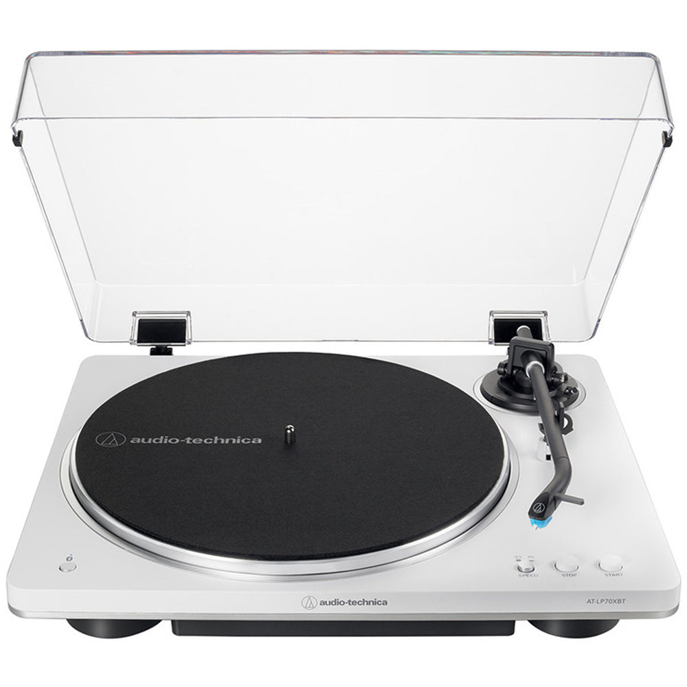 Audio Technica AT-LP70XBT Fully Automatic Bluetooth Wireless Turntable with AT-SP3X Powered Bookshelf Speakers HiFi Package White