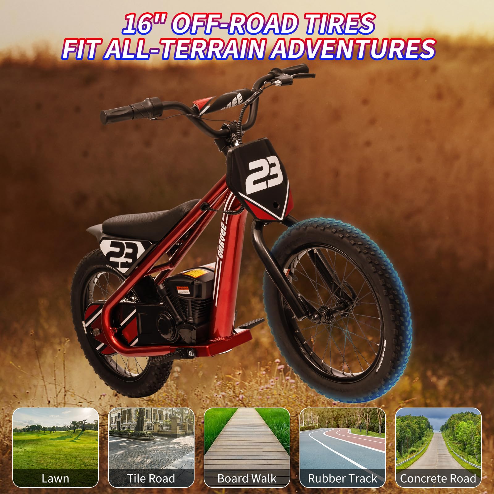 Garvee Ride - G Series: 250W Motor 3-Speed 24V Detachable Battery Aluminum Frame 16IN Off-Road Tires Ages 6-12 Outdoor Riding