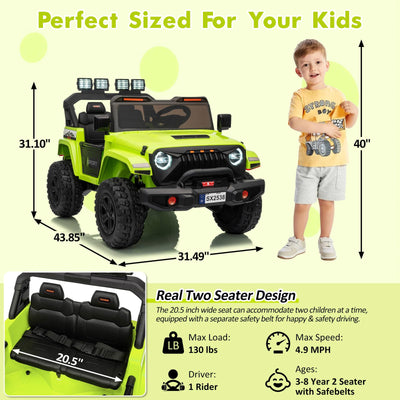 Garvee Ride - P Series: 24V Electric Ride On Car for Kids 4WD 2-Seater Extendable Body Anti-Slip Tires LED Lights Parental Remote Ages 3-8 Outdoor Adventure
