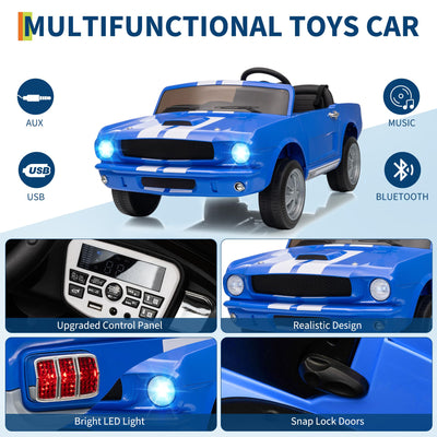 Garvee Ride - P Series: 24V 7AH 2-Seater Ride-On Electric Car Shelby GT350 Licensed Model with Remote Control, 2 Speeds, Safety Belt, LED Lights, Music, Blue for Kids 3+