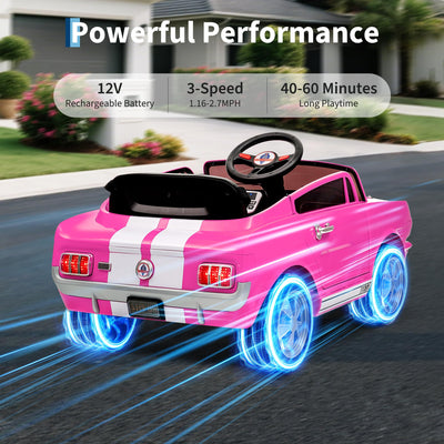 Garvee Ride - P Series: 12V Kids Ride On Car Shelby GT350 Electric Vehicle with Remote Control, LED Lights, Music, USB Port, 2 Speeds, Pink for Outdoor Fun