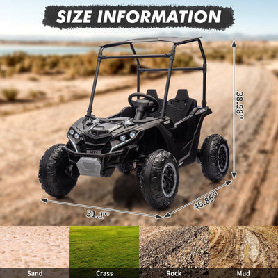 Garvee Ride - P Series: 24V Ride On Utv for Kids, 2 Seater Electric Truck With Sun Shade,4WD Electric Car Toy With Remote Control, Led Lights, 4 Shock Absorbersm,One Click Start, Music Player - Black