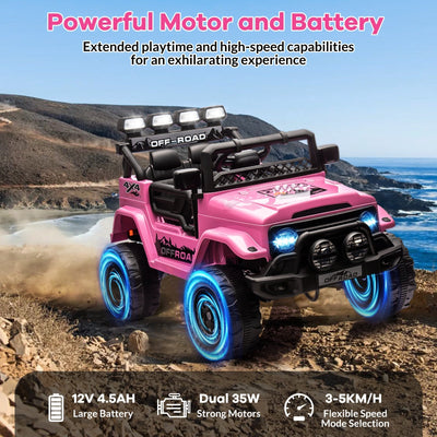 Garvee Ride - P Series: 12VElectric Ride on Truck Car For Kids Age 3+, Remote Control, Twin 25W Motors 3.1MPH Max Speed, Bluetooth USB Music Player, 4 Wheels Suspension LED Lights Safety Belt, Gift for Boy & Girl - Pink
