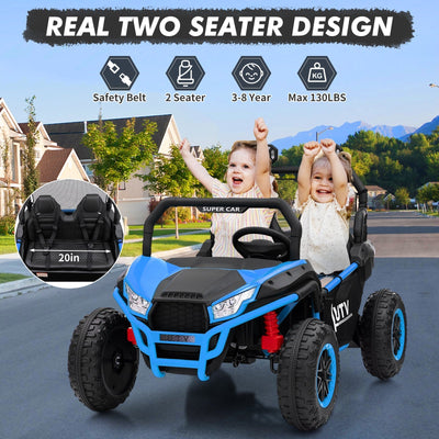 Garvee Ride - P Series: 2 Seater 24V Ride On Car,Electric Vehicle Utv Car for Kids,400W Motors Electric Truck With Remote,4.5MPH Max Speed,Four-Wheel Suspension，Music，Best Gift for Kids,Blue
