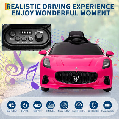 Garvee Ride - P Series: 12V Battery Powered Motorized Car for Kids with Remote Control, Spring Suspension, Double Doors, Bright Lights, 4 Wheel Electric Vehicle, Pink