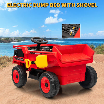 Garvee Ride - P Series: 12V Kids Ride On Dump Truck Electric Car Toy with Remote Control, Auto Dump Bed & Shovel, Durable Plastic, LED Lights & Music, Rose Red, Outdoor Play for Toddlers - Red
