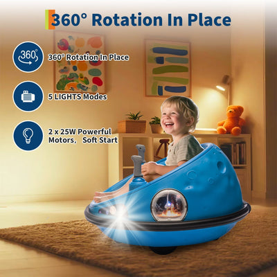 Garvee Ride B Series 12V Kids Electric Bumper Car with Parent Remote Control, 360° Spinning, Music, 2 Speed Modes, Safety Belt, Blue for Toddlers 2-3 Years