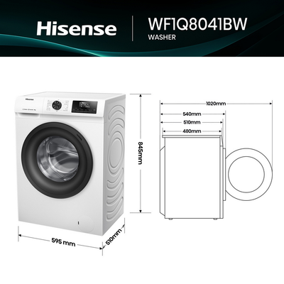 Hisense 1 Series WF1Q8041BW 8kg 1400 Spin Freestanding Steam Washing Machine White