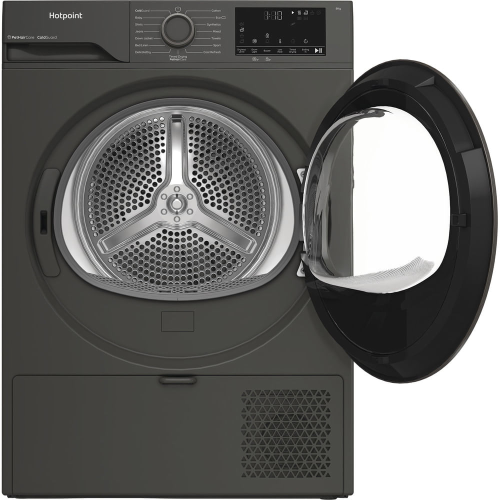 Hotpoint C HSD 82M GG UK Freestanding 8kg Heat Pump Tumble Dryer with PetHairCare Grey CHSD82MGGUK