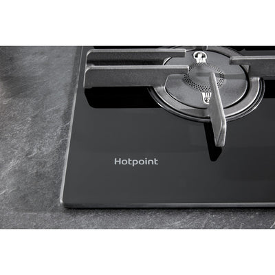 Hotpoint FTGHG751DHBK 75cm 5 Burner Gas on Glass Hob with Vertical Flame Black