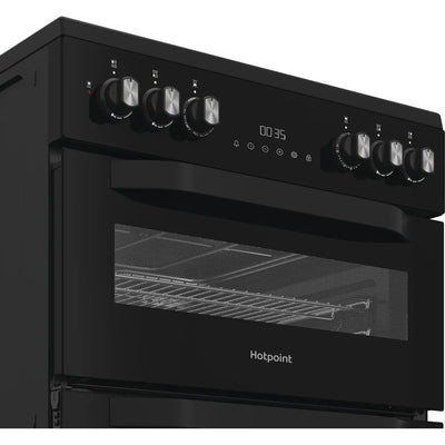 Hotpoint HDD6GDC2B1 60cm Dual Fuel Double Cooker with Glass Lid Black