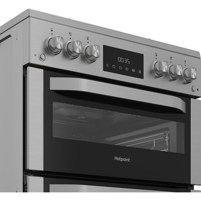 Hotpoint HDG6GDCWX 60cm Gas Double Cooker with Glass Lid Stainless Steel