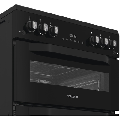 Hotpoint HTG6GDCB1 60cm Gas Twin Cooker with Glass Lid Black