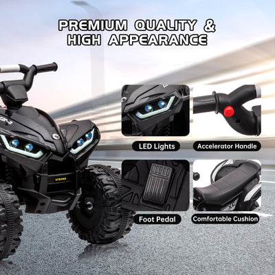 Garvee Ride - P Series: 12V Kids Quad ATV 4 Wheeler, Music, LED Lights, Battery Powered Ride On Toy for Boys Girls, Outdoor Adventure Vehicle Black