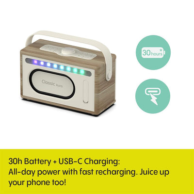 Pure Classic Aura Portable Bluetooth Speaker with Ambient Lighting - Cotton White Oak