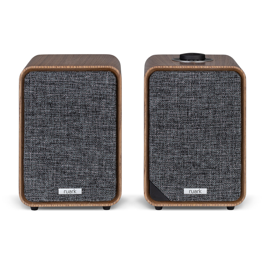 Roberts Stylus Luxe Turntable with Built-In Preamp and Ruark MR1 MK3 Active Bluetooth Speakers with Built-in MM Phono Preamp Walnut