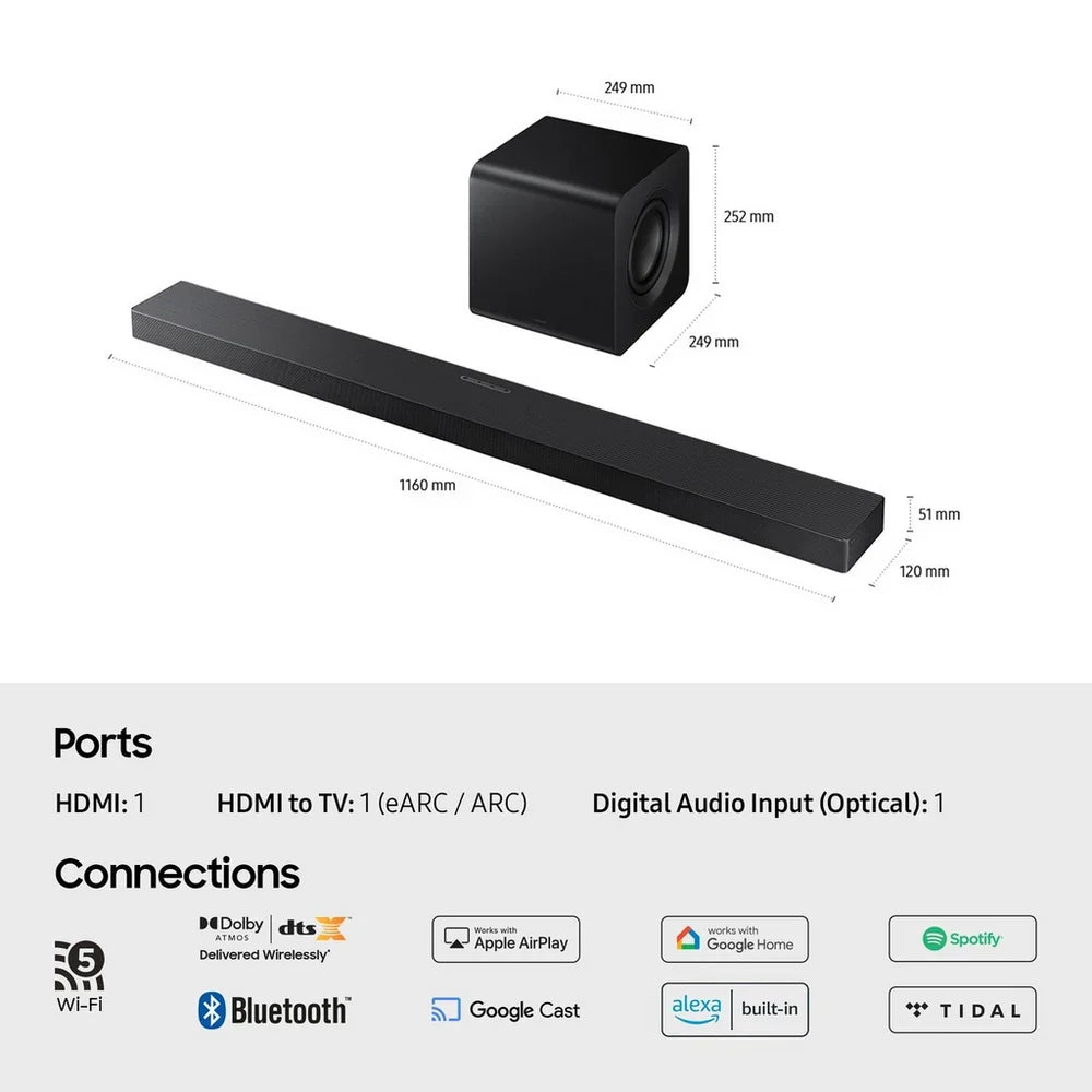 Samsung QE55S95FATXXU 55 Inch OLED S95F 4K UHD HDR Smart AI TV with HW-QS700F 3.1.2ch Q-Series Soundbar Bundle