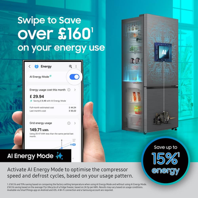 Samsung Series 6 RB38C636DB1EU SpaceMax Non Plumbed Frost Free Smart Fridge Freezer Black Stainless