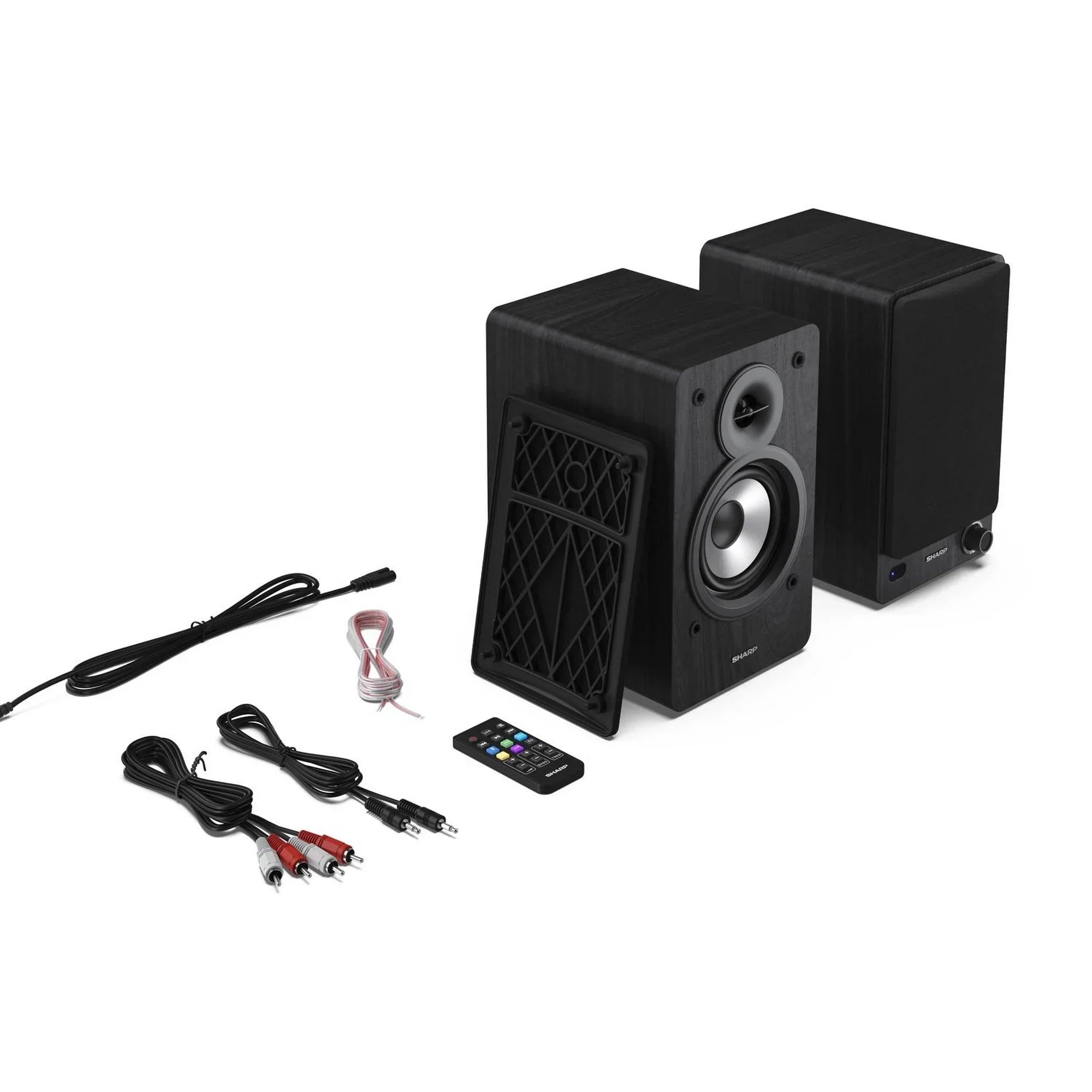 Sharp RP-TT100 Fully Automatic Bluetooth Turntable with CP-SS30 BK Active Bookshelf Speakers Pair - Black