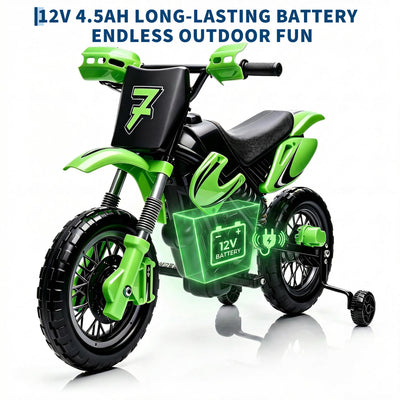 Garvee Safe 6V Electric Ride-On Motorcycle for Kids - Realistic Battery-Powered Toy Bike - Training Wheels, Lights & Sounds - Ideal for Boys & Girls - Green