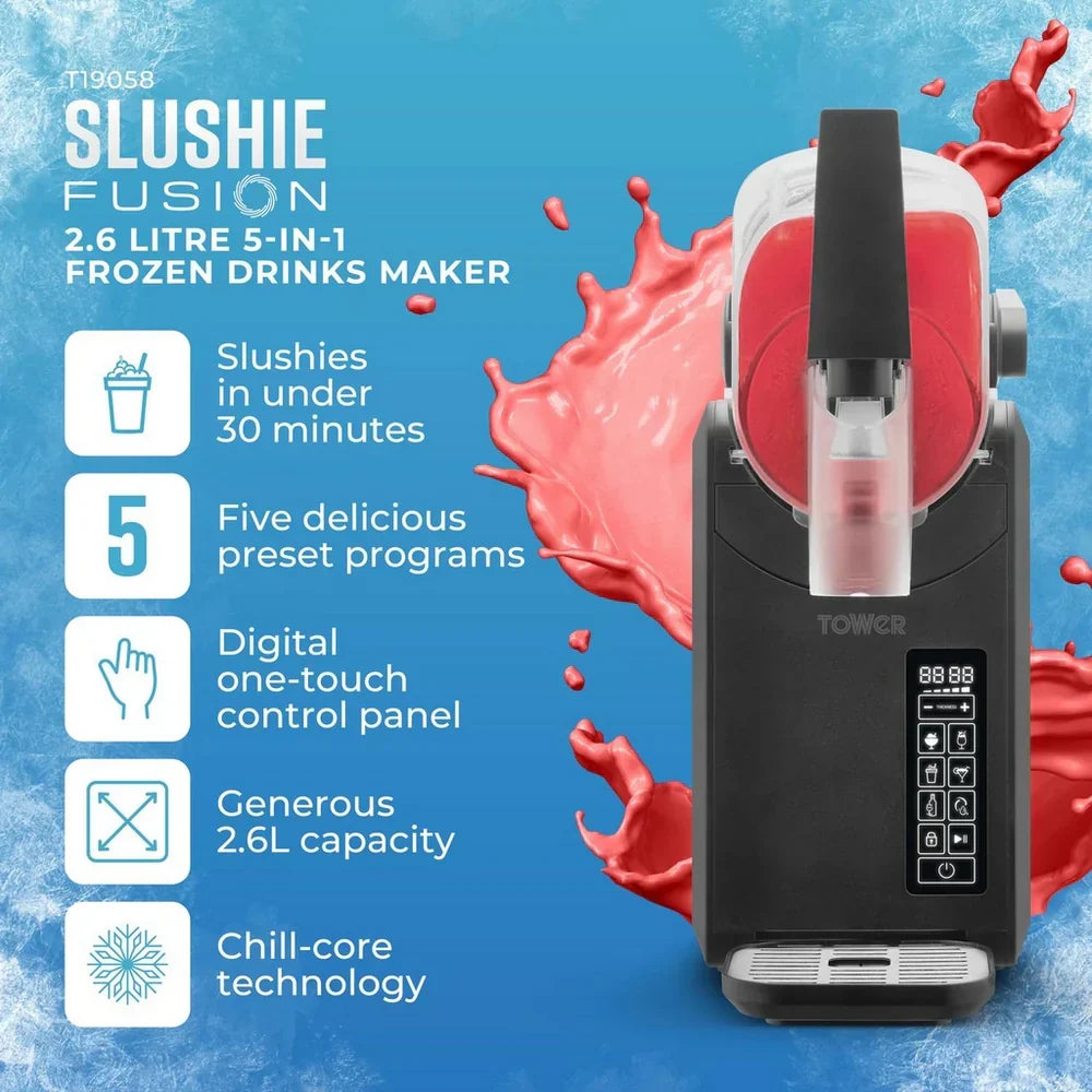 Tower T19058 Slushie Fusion 2.6 Litre 5-in-1 Frozen Drinks Maker - Black